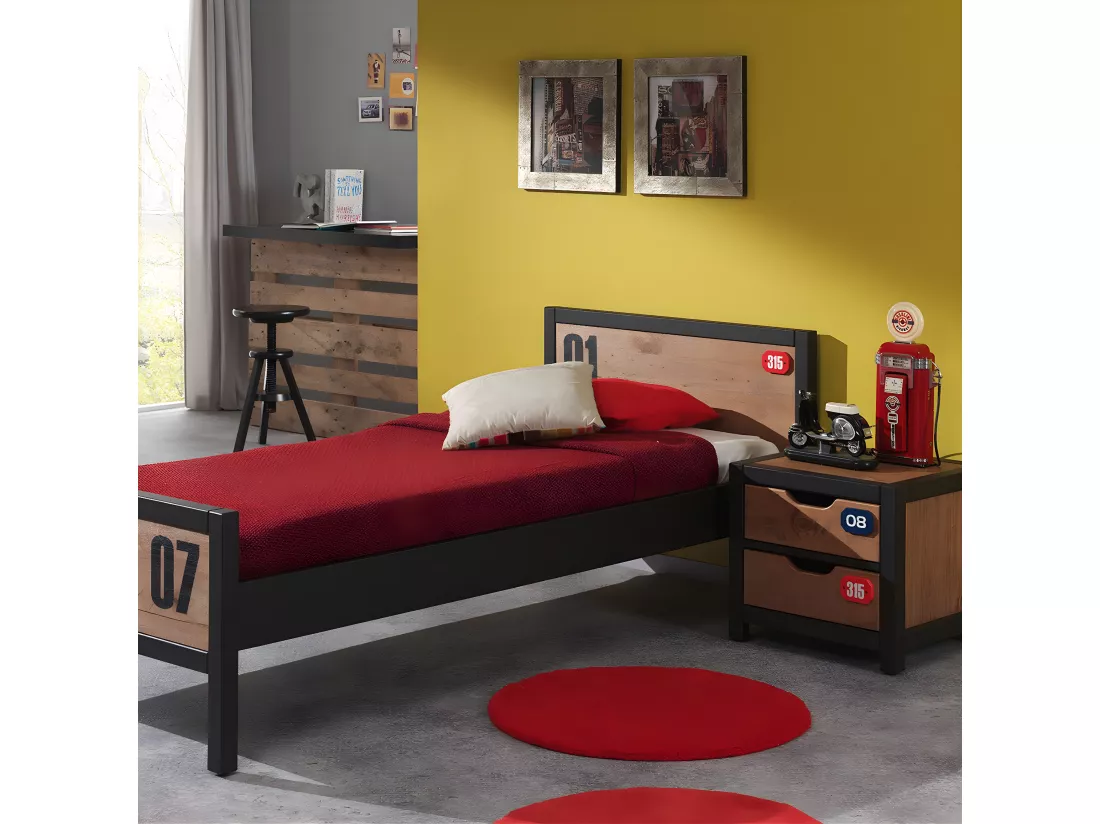 TCHAD - Ensemble Lit 90x200cm avec Sommier + Chevet