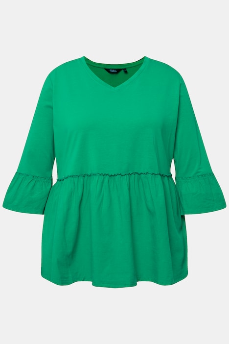 T-Shirt, Volantsaum, A-Linie, V-Ausschnitt, 3/4-Arm