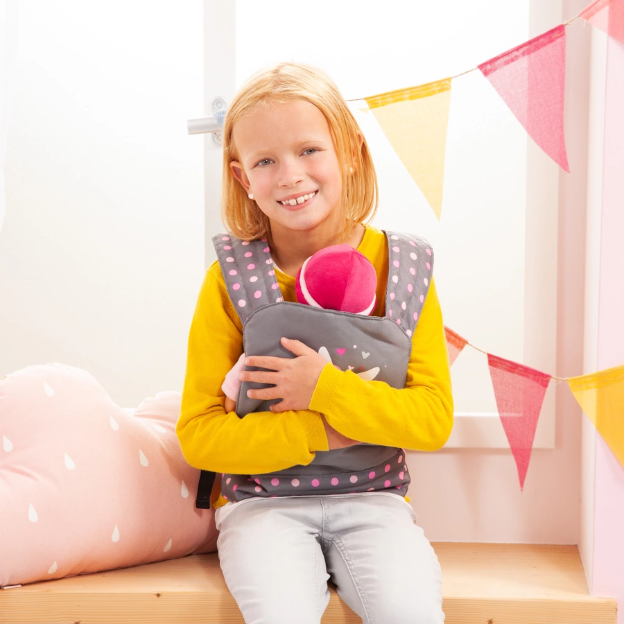 bayer Design Puppen-Tragegurt, graurosa, mit Punkten und Fee