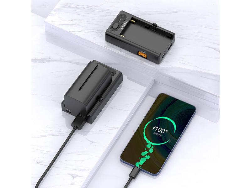 Ulanzi Ladegerät NP-F01 Ulanzi NP-F01 Multifunktionales Akku-Ladegerät/Netzteil für Sony L-Serie, AC, Chemie-Li-Ion, 1 Position, W/O-Ausgang, USB, Quick Charge