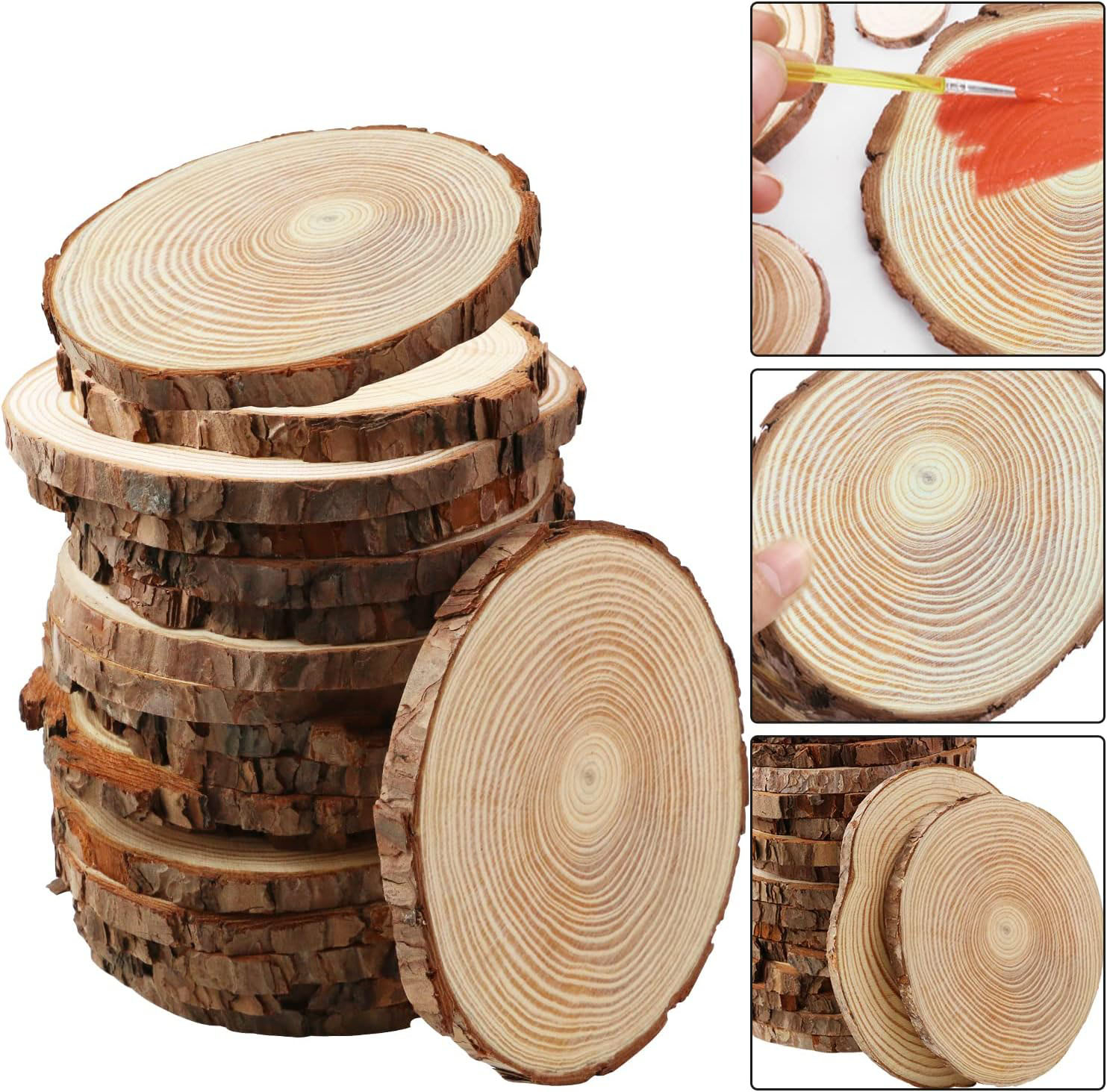 (10er Set) Ø14cm Natur Holz Scheibe mit Rinde DIY Home Deko Untersetzer zum Basteln / Bemalen - Braun