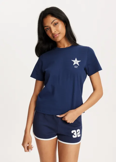 T-shirt met kanten print blauw (BLW.D)