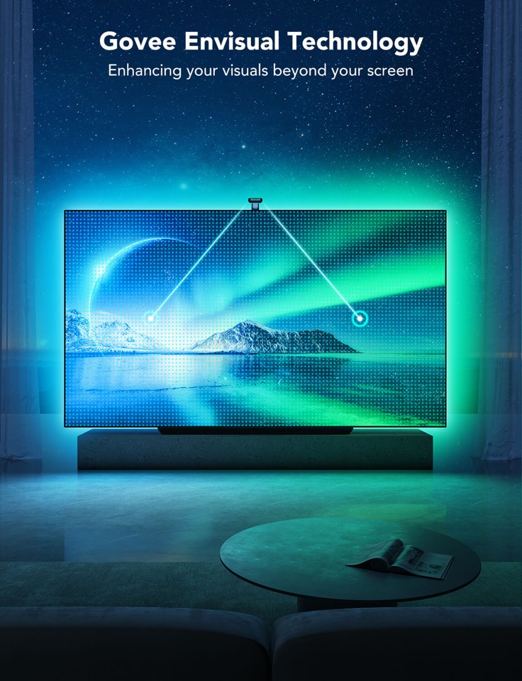 Govee Envisual TV-baggrundsbelysning T2 med dobbelte kameraer (75~85 tommer)