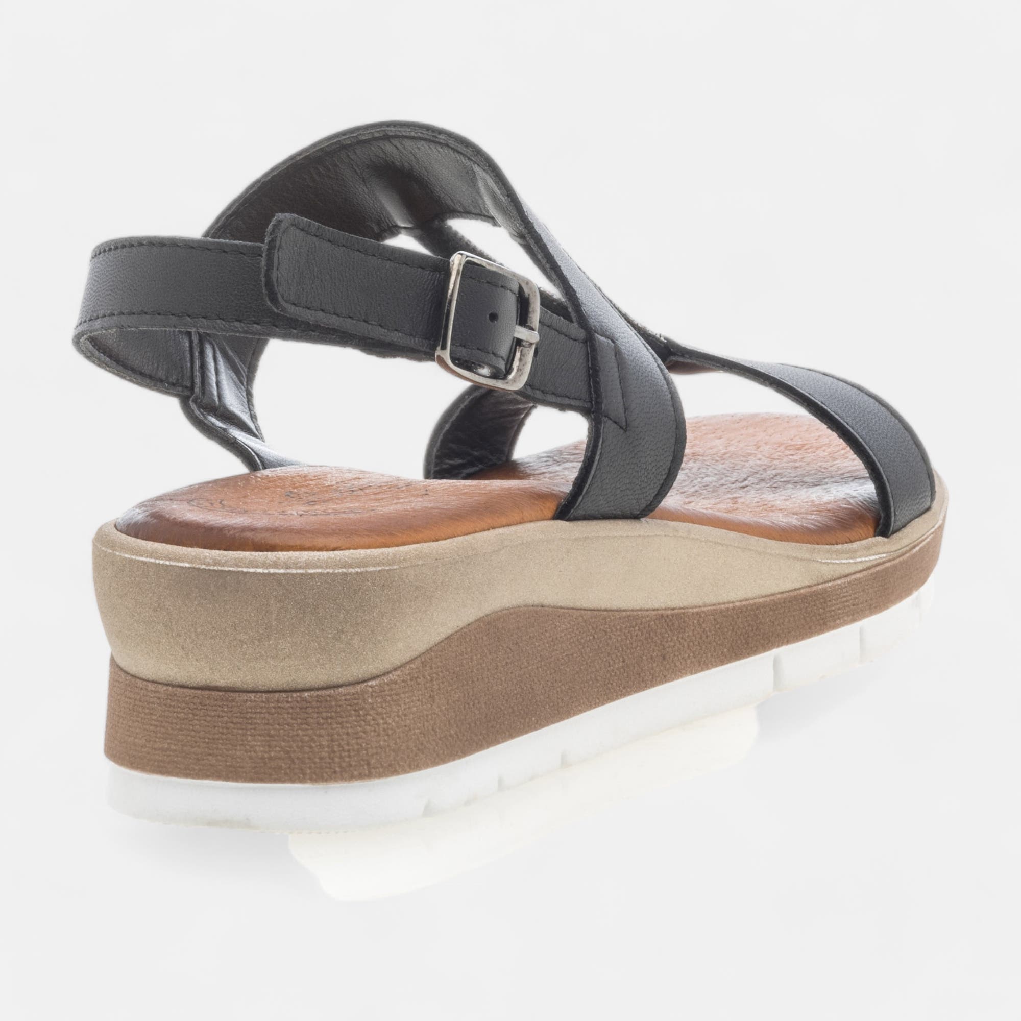 Sandales à talon compensé Femme en cuir noir