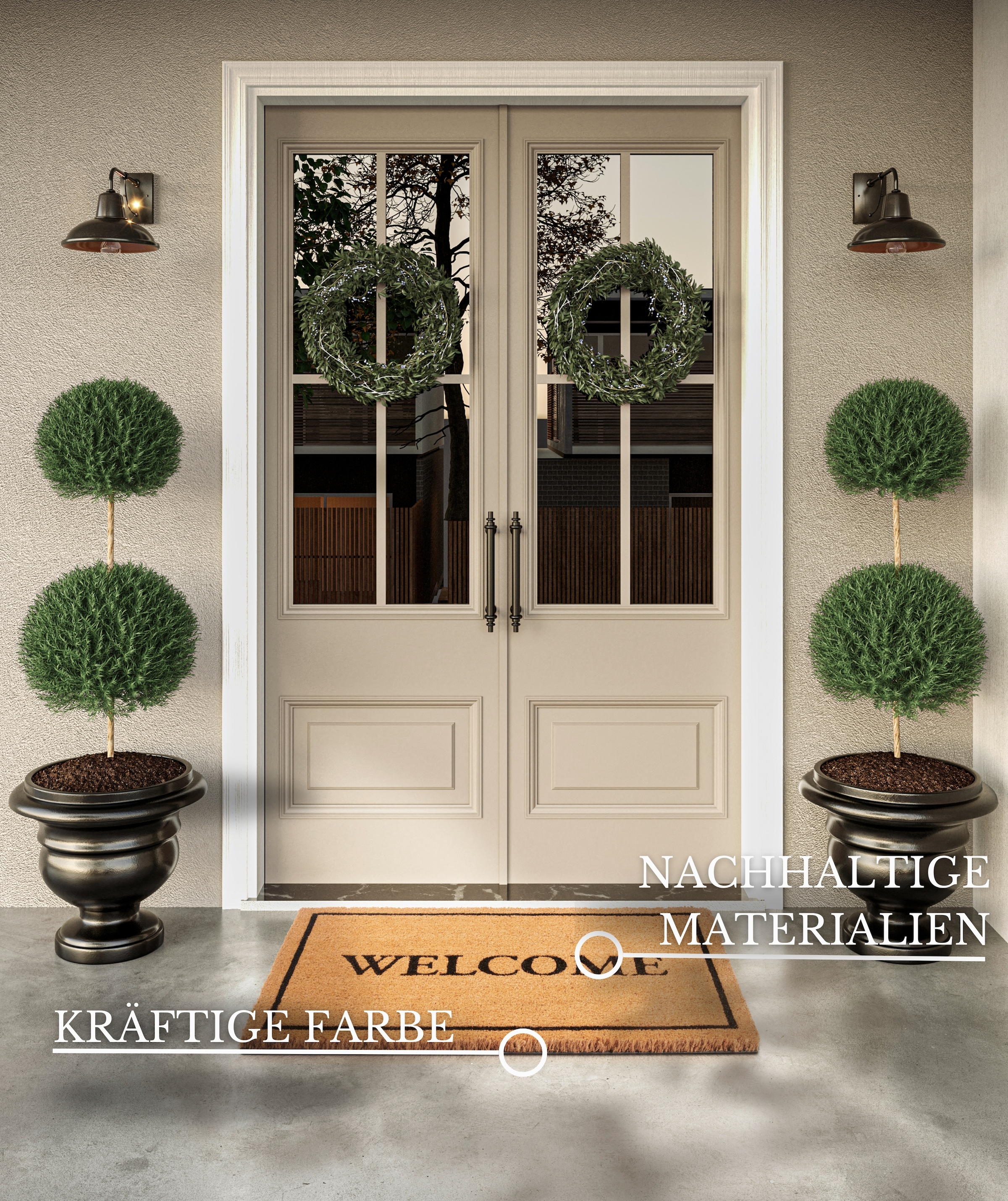 Villeroy & Boch Fussmatte »Caroline Welcome, Türmatte« rechteckig 23 mm Höhe Robust, Innen, Aussen, Schmutzabtreter, Wetterfest, Natur, Kokos