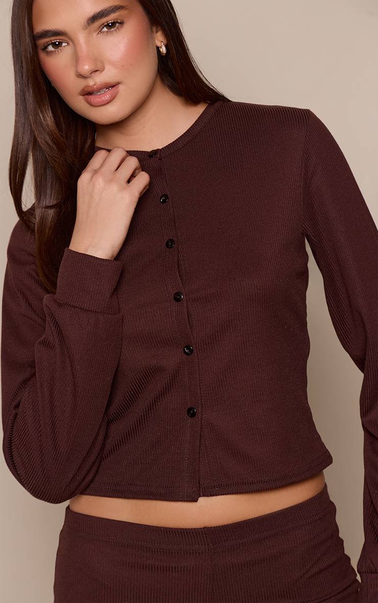 Marron Foncé Cardigan Côtelé À Taille Cintrée