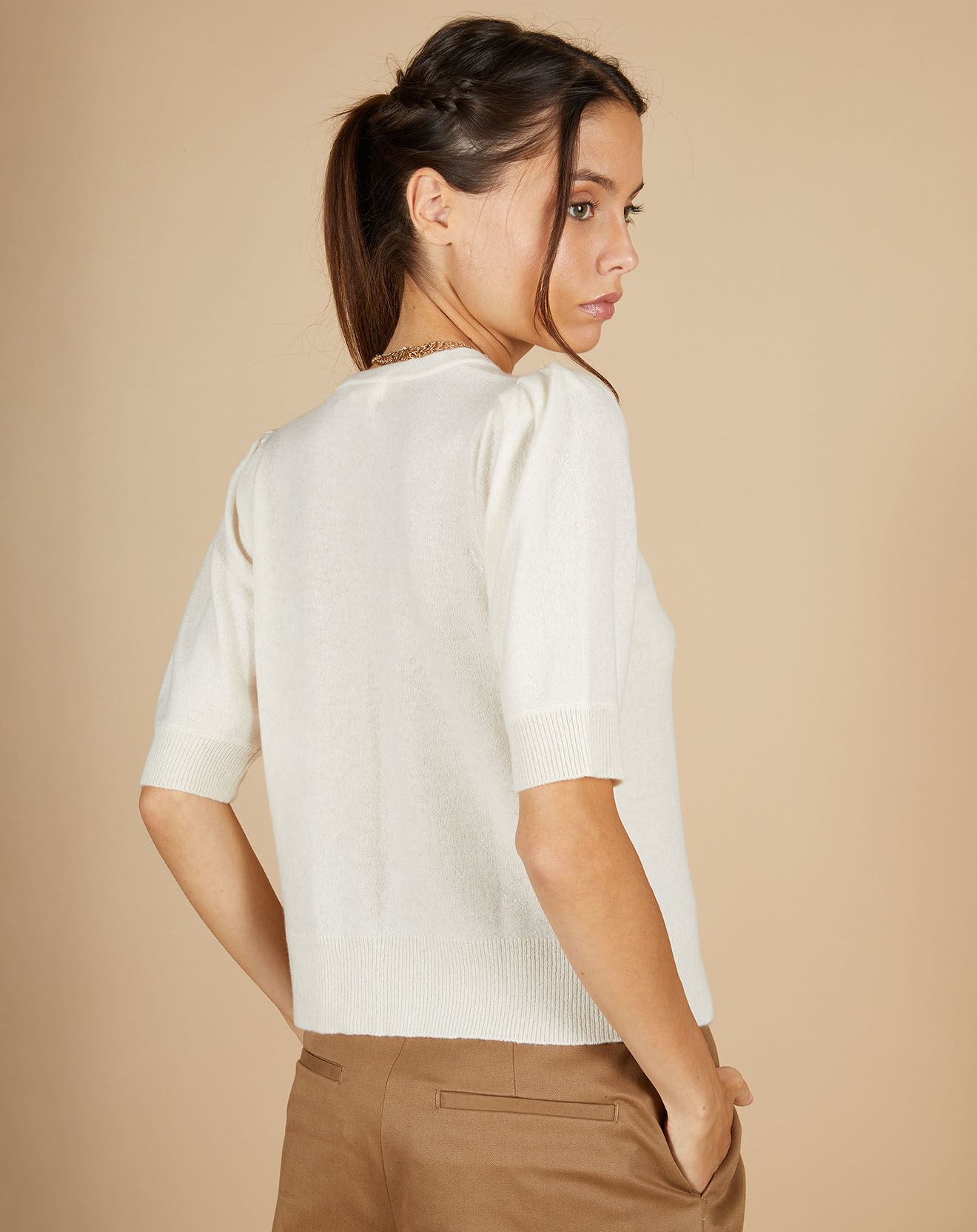 Cashmere Tribu Cardigan 100% Cachemire Claire manches ballon écru