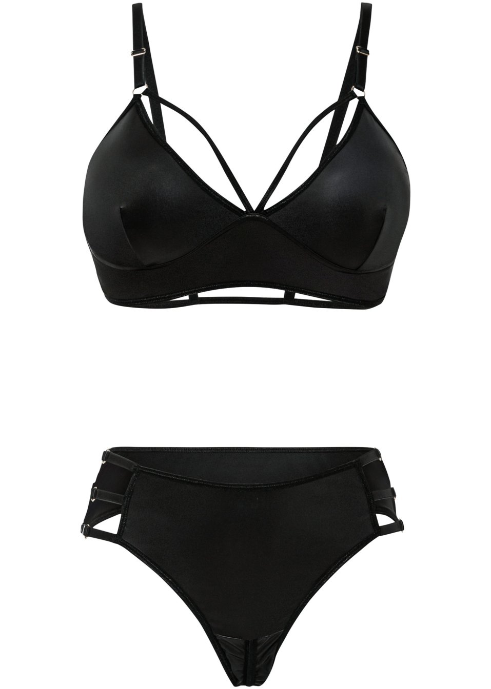 Brassière et string ouvert avec wet look (Ens. 2 pces.)