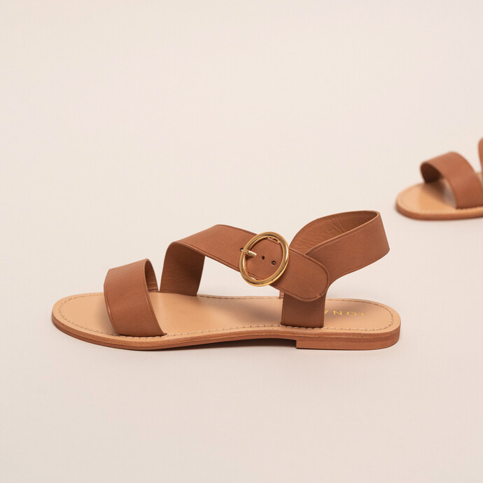 Sandales asymétriques  en cuir camel