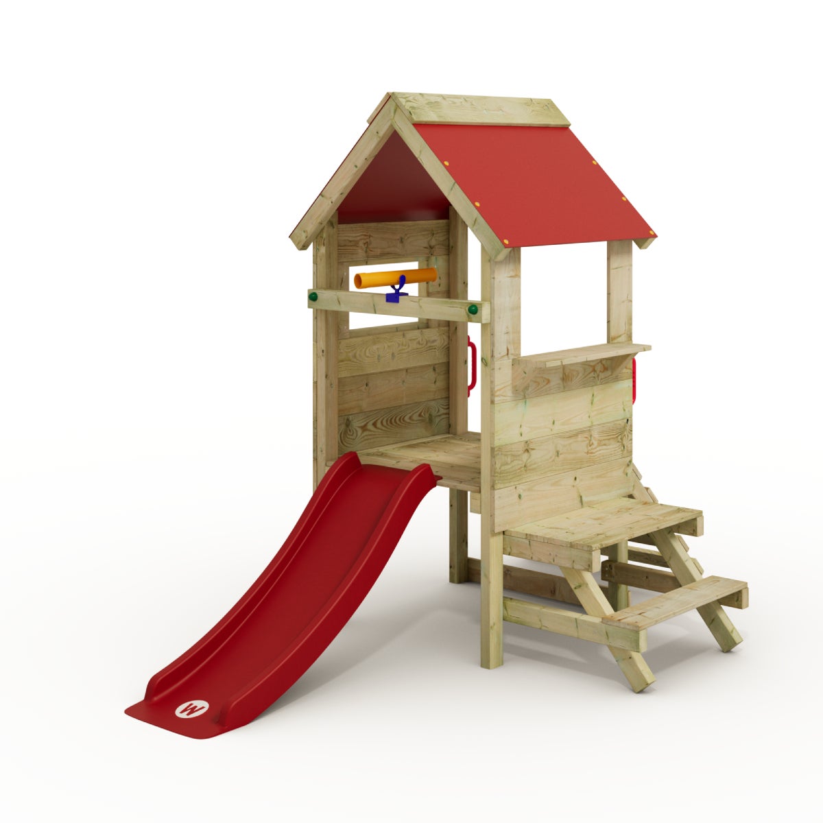 WICKEY Peuter Klimtoren Mijn Eerste Steltenhuis 2 met Glijbaan - Rood