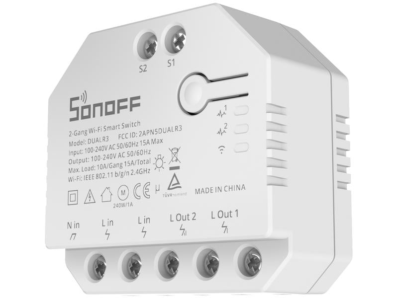 SONOFF WiFi-Rolladenaktor DUALR3 2-fach Steuermodul für Leuchten, Geräte und motorisierte Anlagen