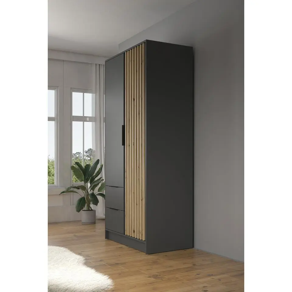 Meubella - Kledingkast Nairobi - Antraciet - Eiken - 105 cm