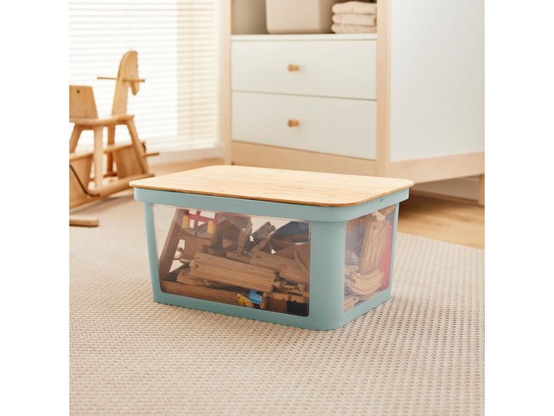 Rotho Babydesign Spielzeugbox PINA 45 l Sage Green Stylische Box mit Bambusdeckel