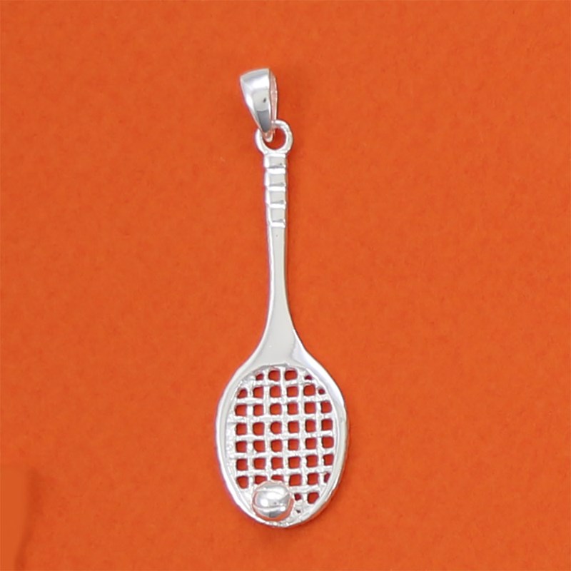 Pendentif grande raquette de tennis et balle de tennis - Argent massif