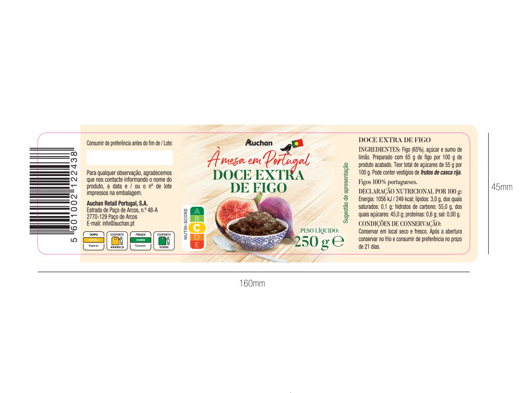 DOCE EXTRA AUCHAN À MESA EM PORTUGAL FIGO 250G