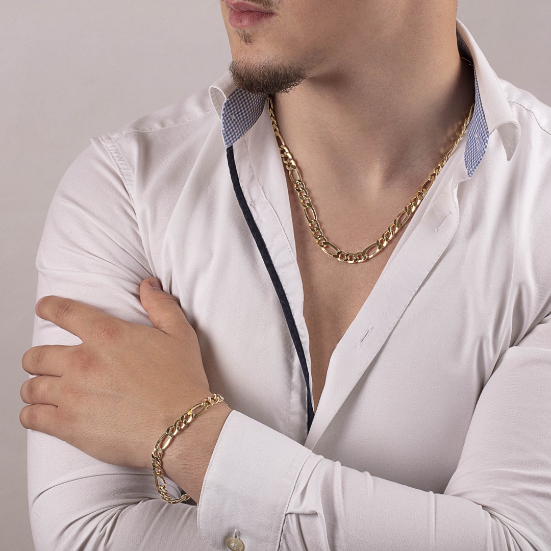 7.7mm Figaroarmband 750/18 K Gelbgold halbmassiv