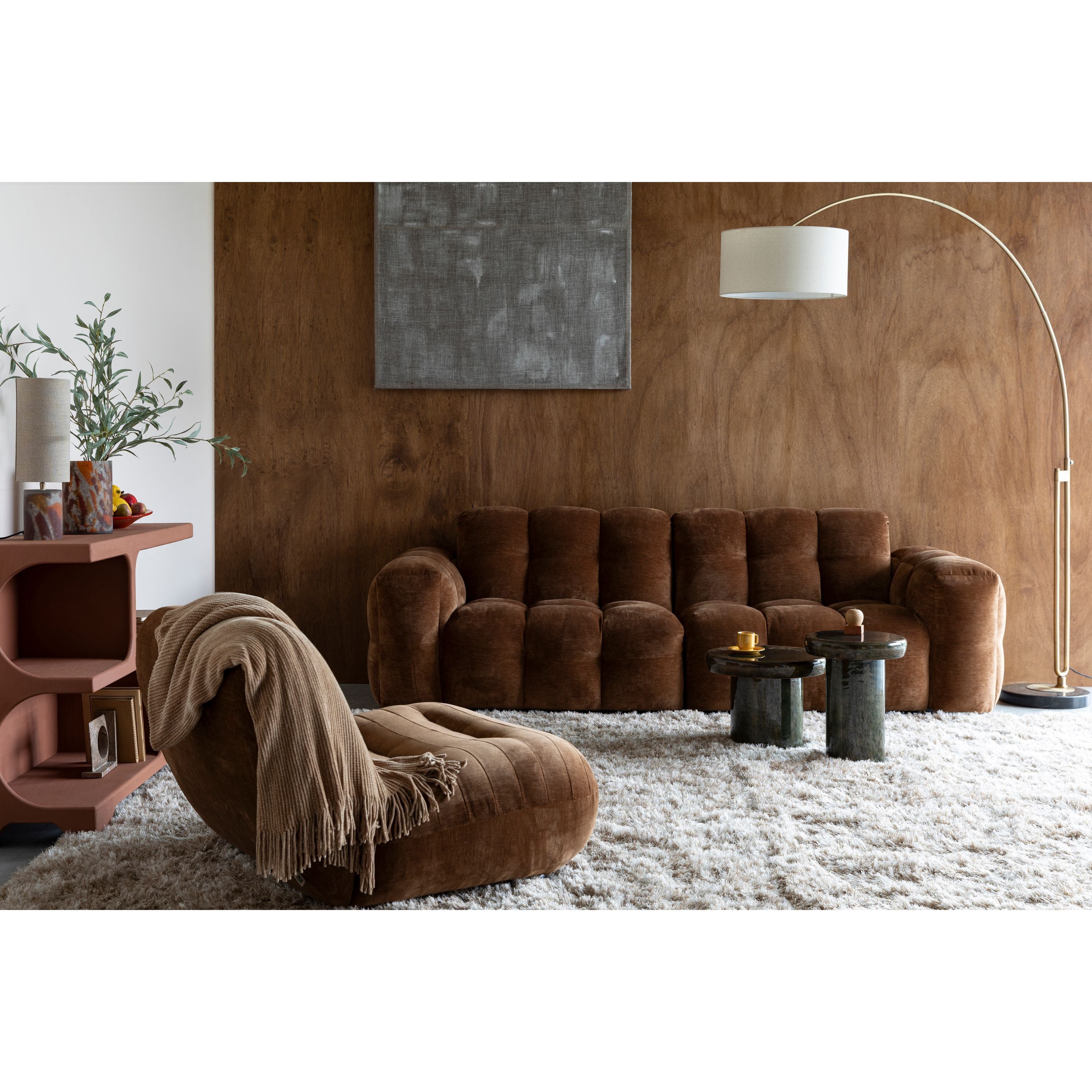Dutchbone Hackman 3-zitsbank Velours Cognac Bruin