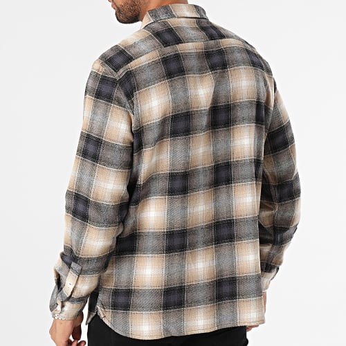 Chemise Manches Longues Relaxed Fit 19573 Carreaux Beige Gris