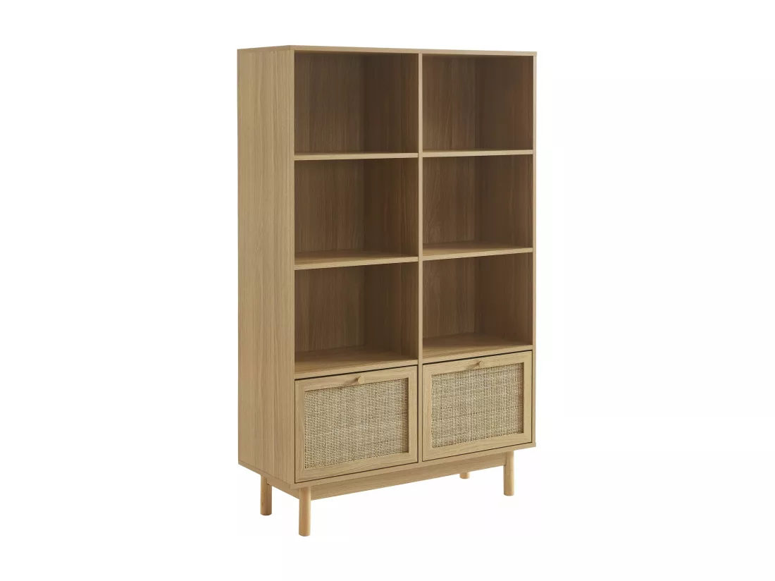 Bibliothèque effet chêne et cannage rotin 100 cm ONYX