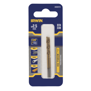 Irwin titanium metaalboor Ø2.5 mm 2 stuks