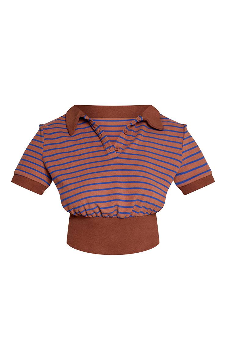 Marron Ensemble Coordonné Haut Polo Rayé Toucher Doux Shape