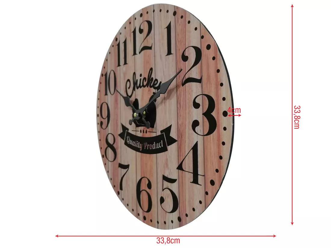 Horloge Murale de Cuisine Style Vintage Mdf Brun Noir Idée Cadeau