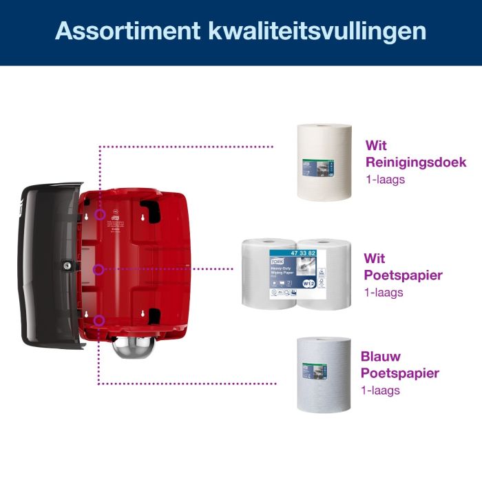 Tork 653008 Centerfeed Dispenser Rood en Zwart W2, Robuust Design (653008)