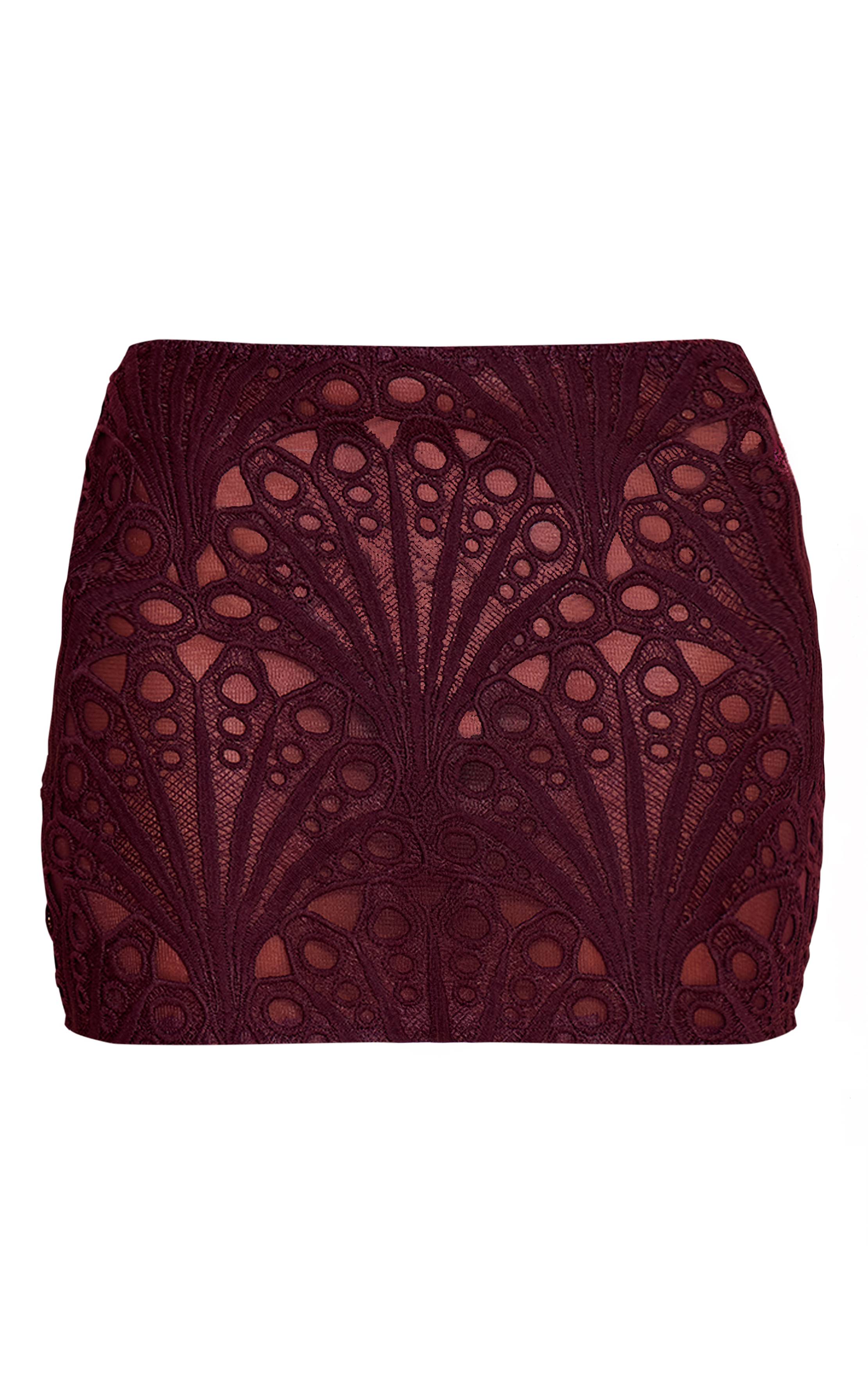 Dark Plum Mini-jupe En Dentelle Florale Texturée