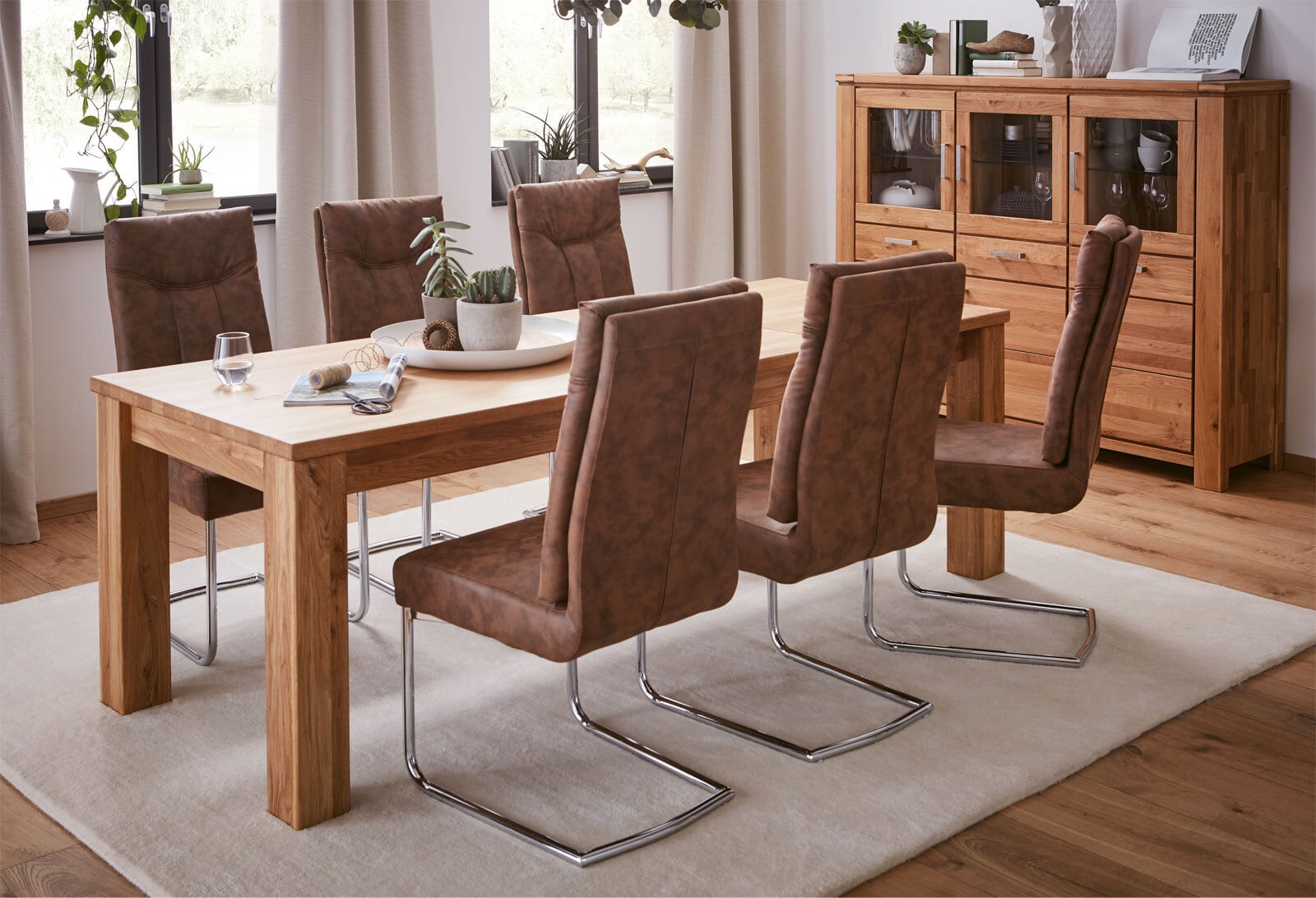 Esstisch 160-230 x 90 cm Wildeiche massiv geölt