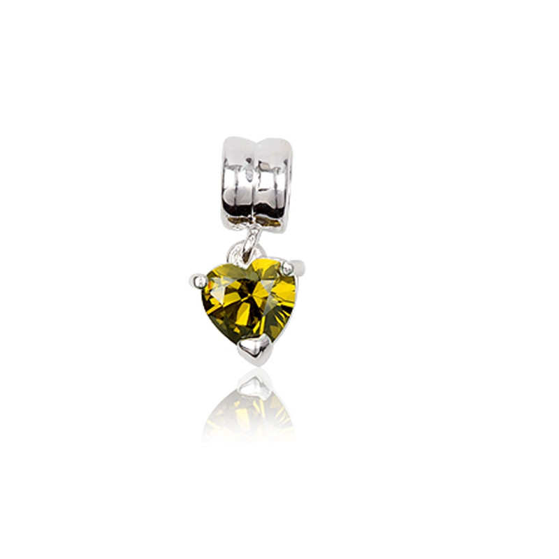 Charms Bead Coeur en Cristal Jaune Vert et Argent 925