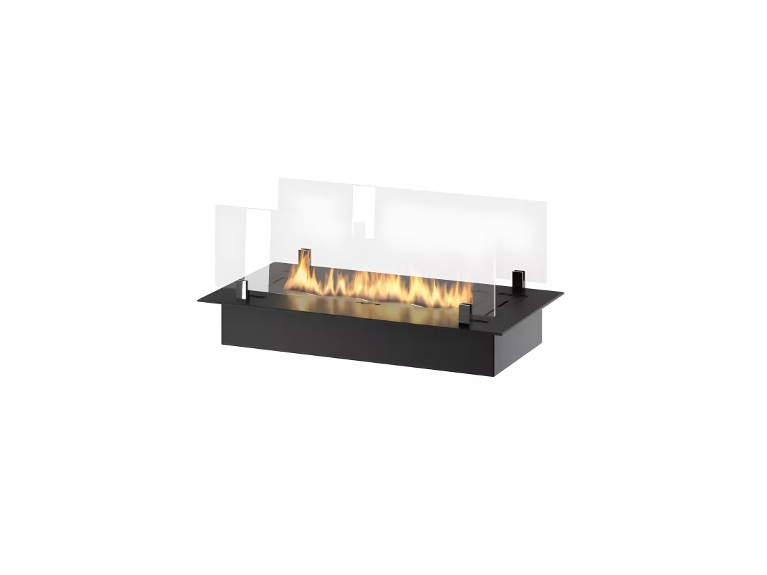 Brûleur insert bioéthanol 60cm en inox noir, à encastrer ou à poser, 1 litre avec verres inclus