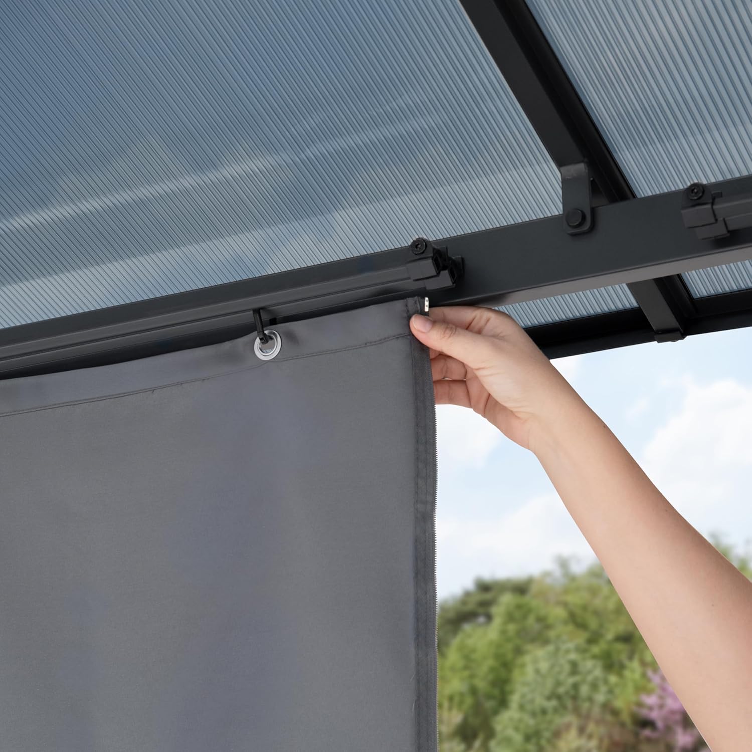 TOOLPORT Gartenpavillon 3x3 m Polycarbonat Dach ca. 6 mm - Hardtop Pavillon mit 4 Seitenteilen und Moskitonetzen in grau
