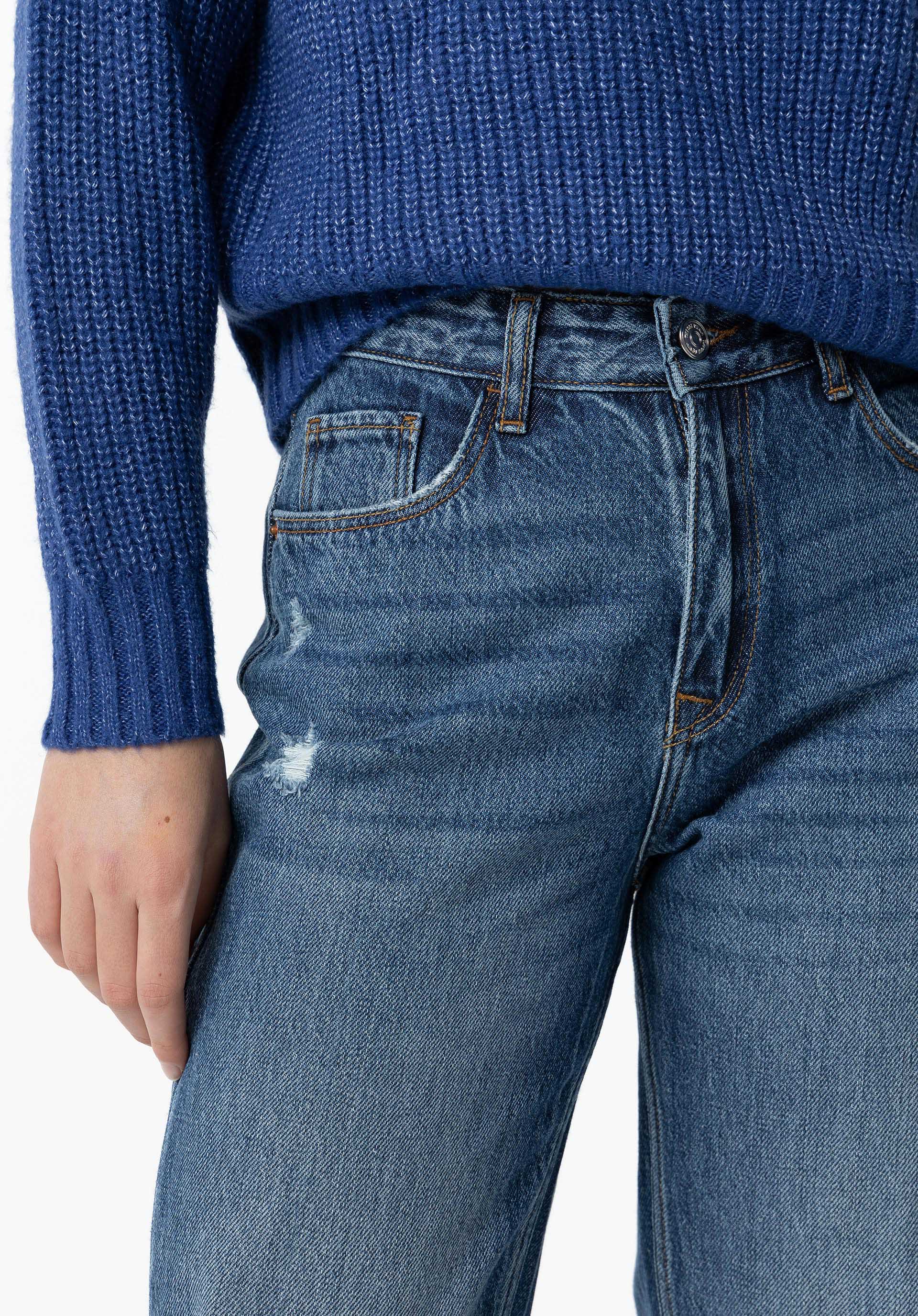 Jeans Sadie Mom Fit Cintura Alta C/ Rasgões