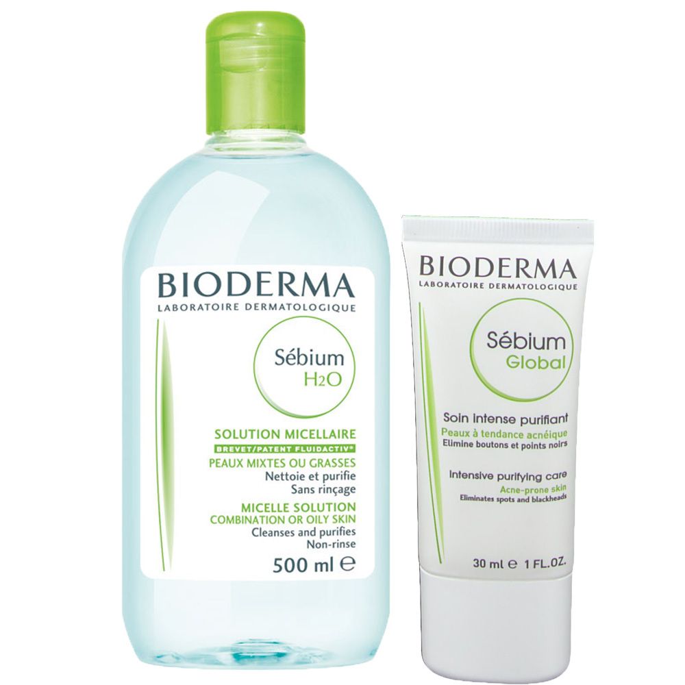 BIODERMA Sébium H2O 4-in-1 Mizellen-Reinigung 500 ml + BIODERMA Sébium Global 30 ml
