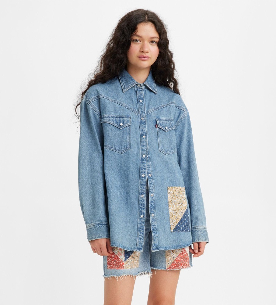 Camisa Levi's Dorsey tamanho XL, estilo western, cor índigo claro.