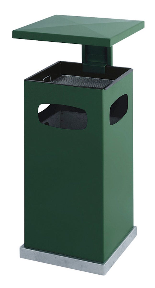 PROREGAL Metalen Combi-asbak met Afneembaar Deksel, 70 Liter, HxBxD 91 x 39,5 x 39 x 5 cm, Inclusief Bevestigingsmateriaal, Voor Vloermontage, Groen