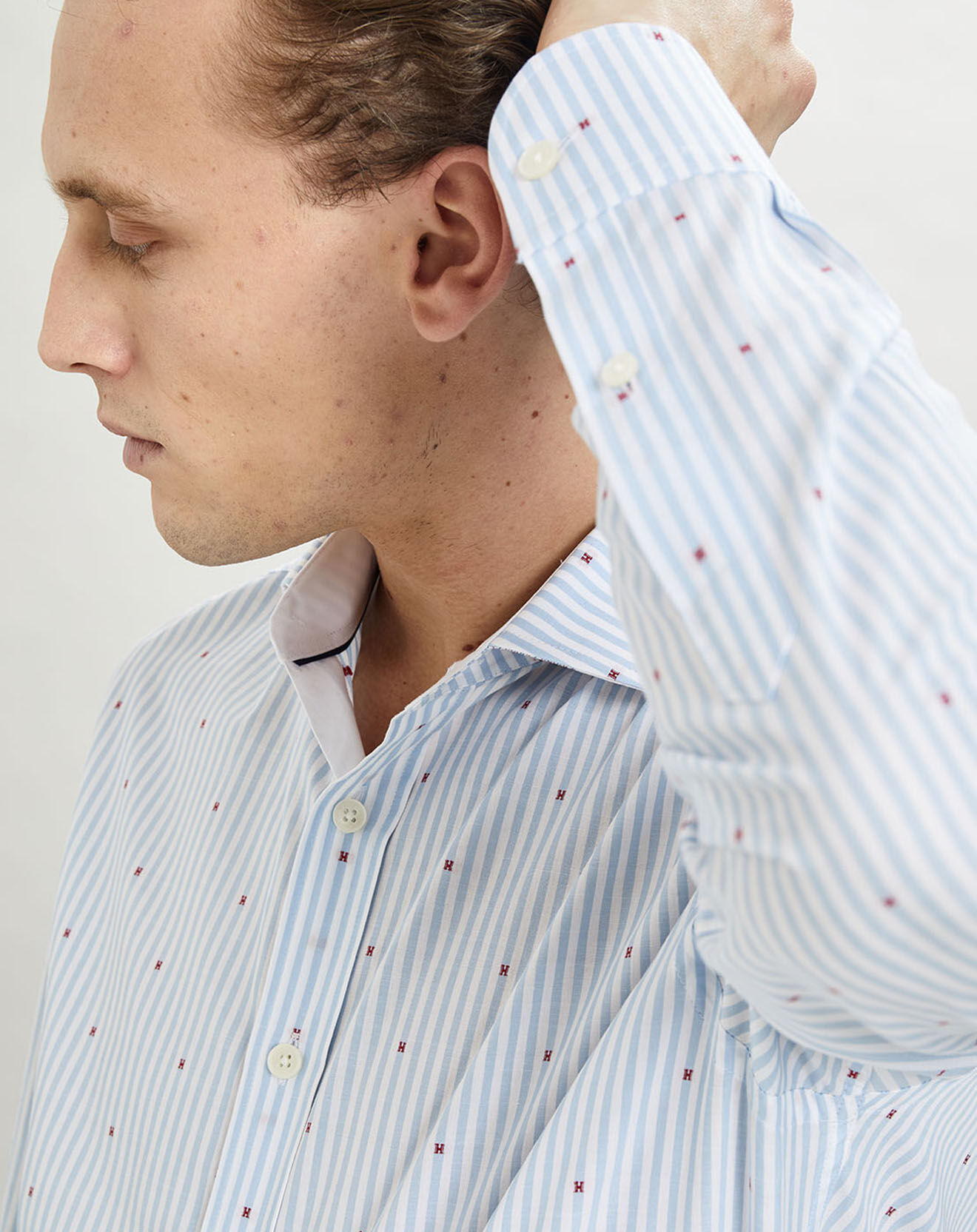 Hackett London Chemise Slim Fit à rayures & points bleu clair