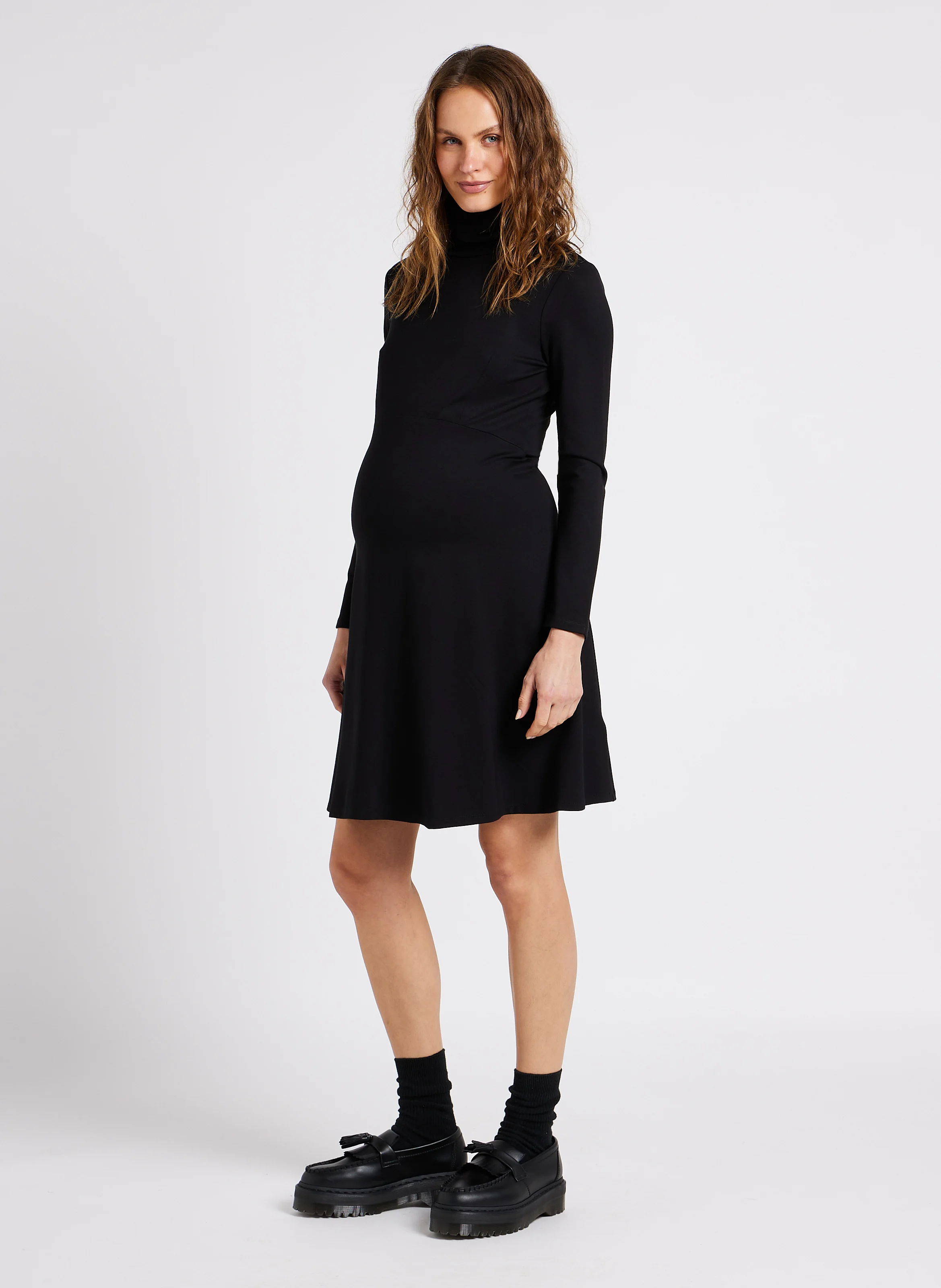 VANESSA - Robe de grossesse col roulé en maille | Noir