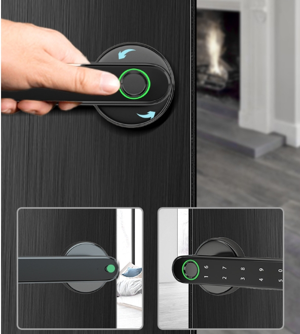 (17cm) Smart Türgriff Elektronische PIN Türklinke mit Touch- und App Steuerung / Fingerabdruck Scanner / Lock Karte (Batteriebetrieben) - Schwarz