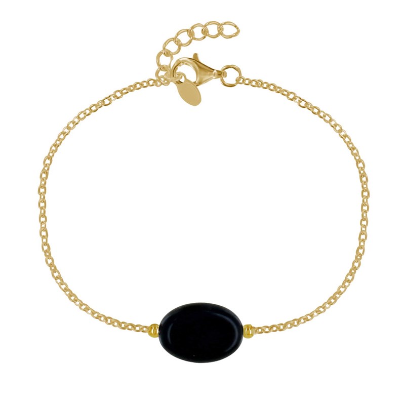 Bracelet Plaqué Or Pierre Ovale d'Agate Noire