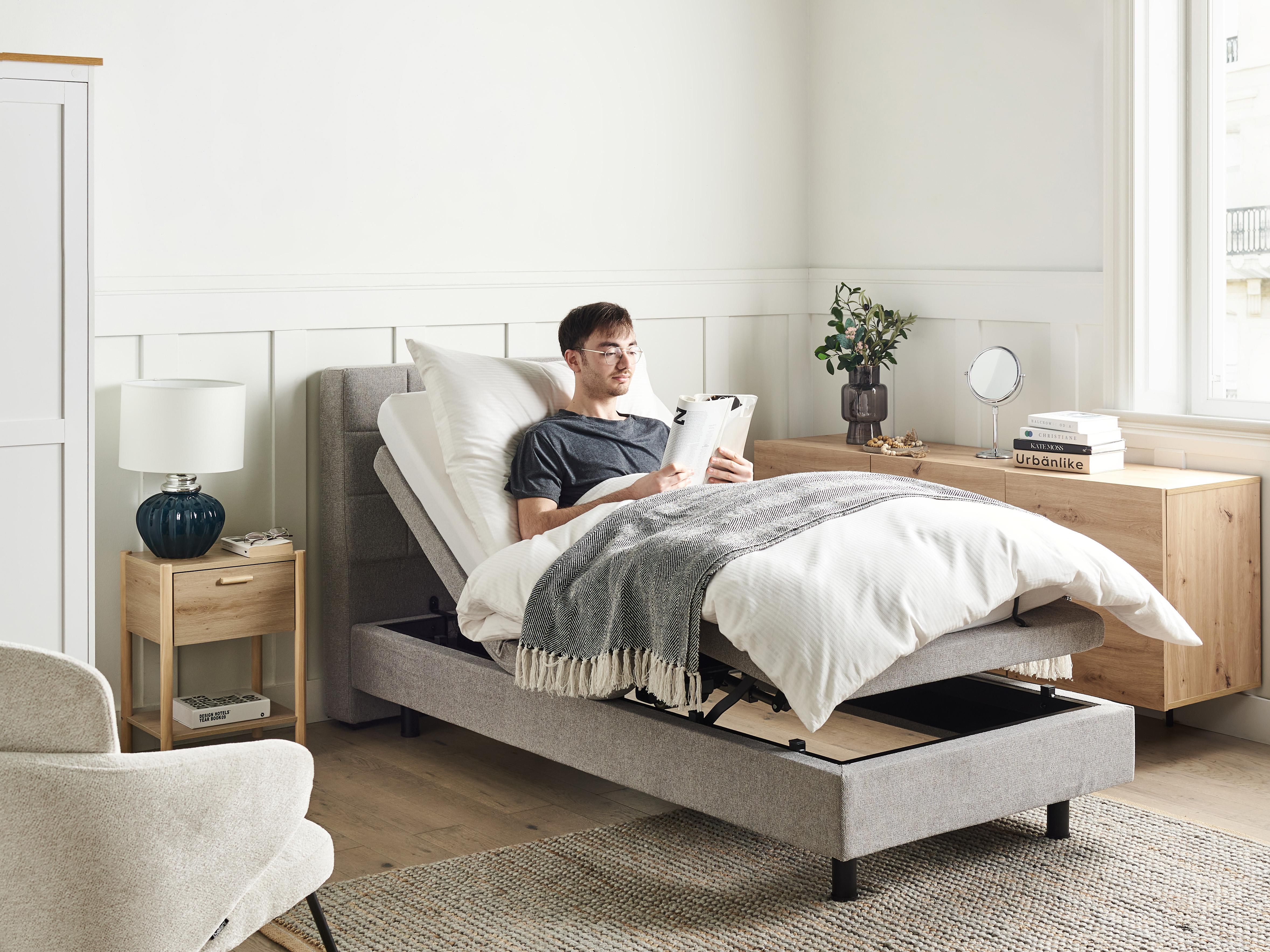 Verstelbaar bed Stof DUKE 90 x 200 cm Lichtgrijs