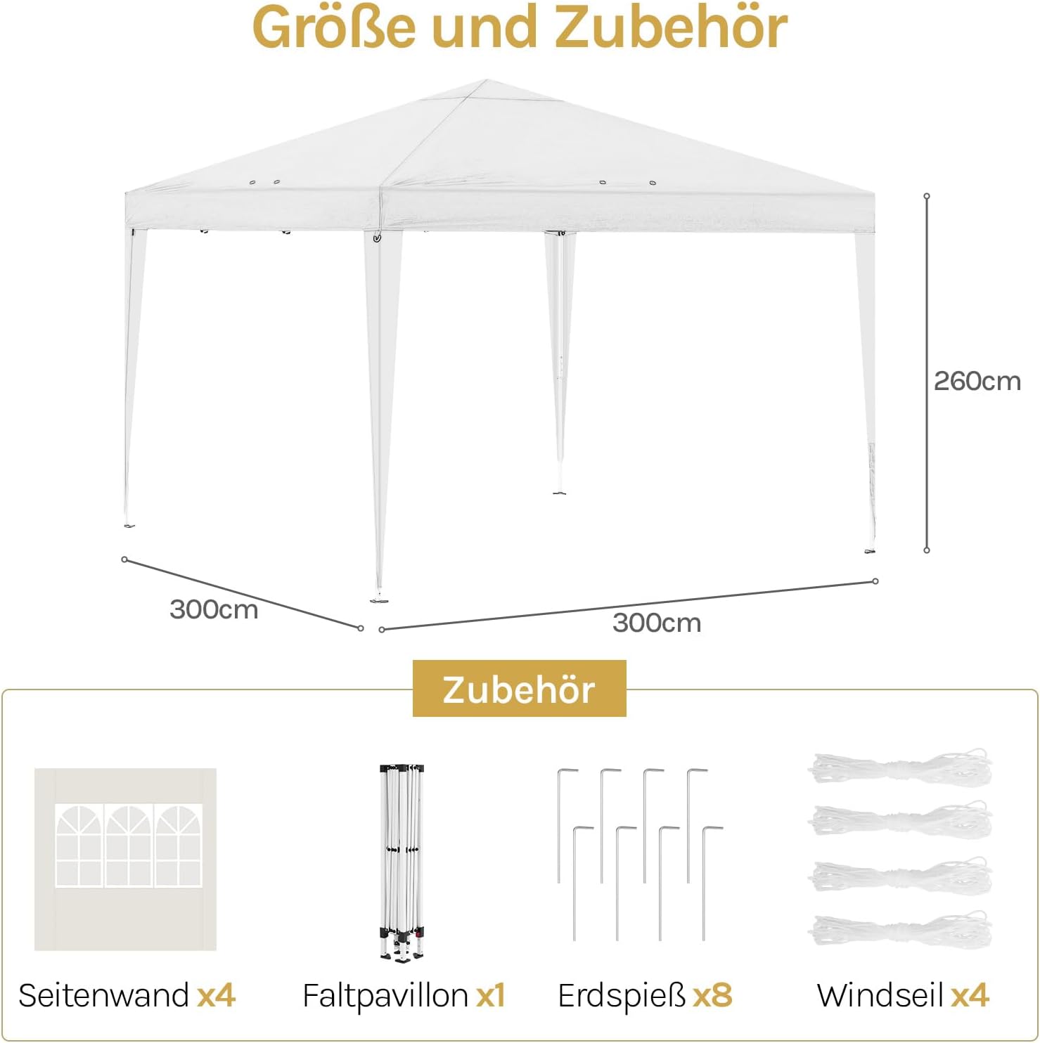 Laneetal Pavillon 3x3 m faltbar, Pop-Up Faltpavillon wasserfest Winterfest, Grillpavillon stabil, Gartenpavillon mit Seitenwänden Fenstern Tasche, für Camping Strand Garten, Beige