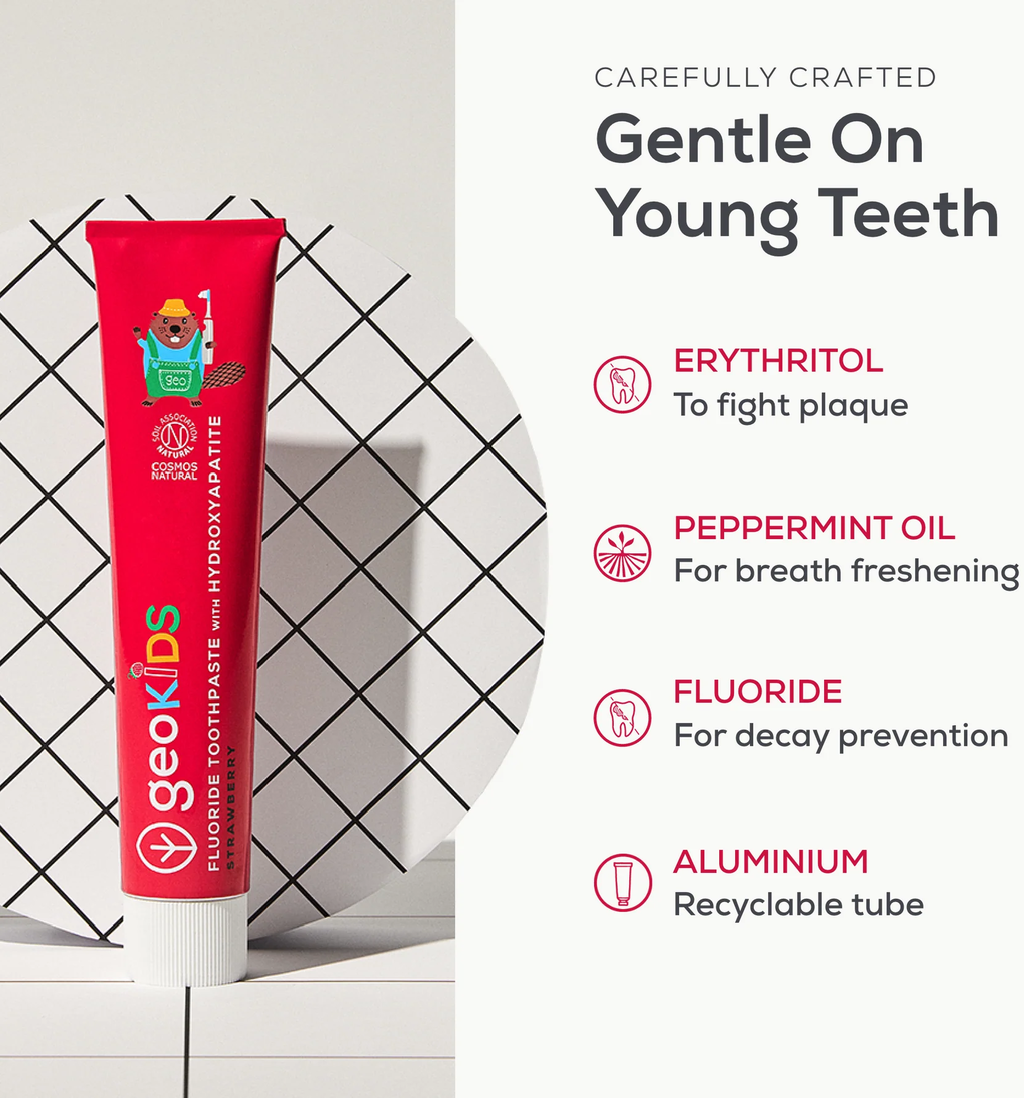georganics  geoKIDS Fluoride Toothpaste Strawberry & Hydroxyapatite, 75 ml