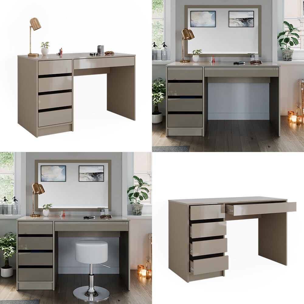 Vicco Schminktisch Sherry Greige Hochglanz 120 x 75 cm 5 Schubladen
