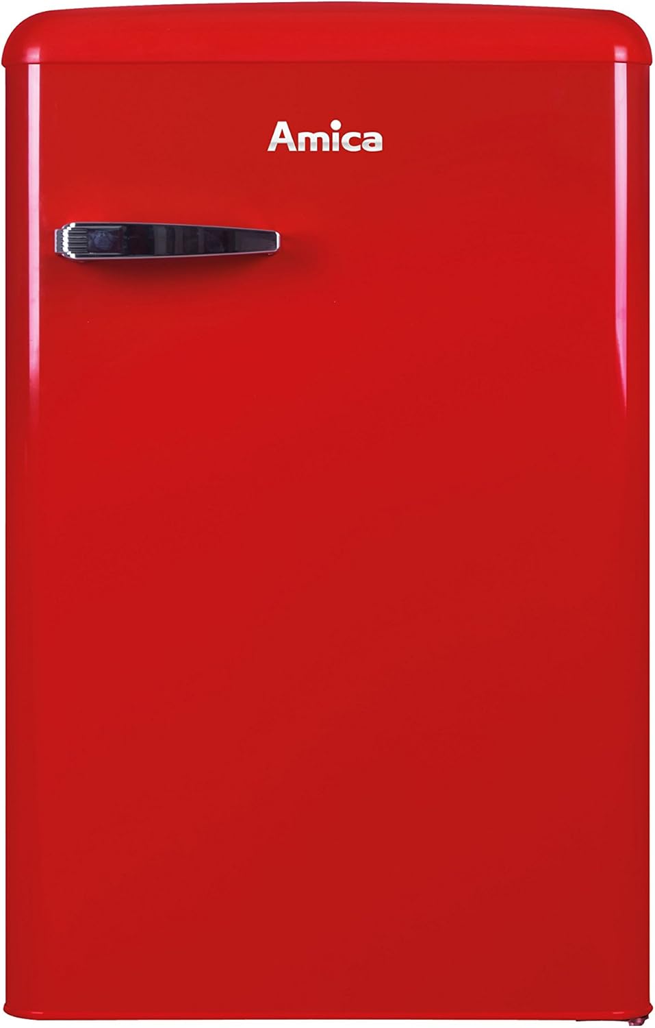 Amica KSR 361 160 R Kühlschrank mit Gefrierfach/Chili Red (Rot) / 88cm Höhe/Retro-Design/LED-Beleuchtung/Gemüseschublade