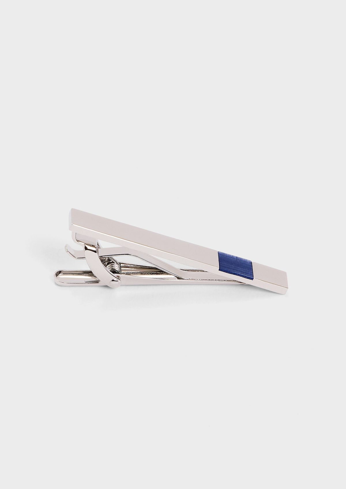 Pince à cravate argent avec insert pierre bleue