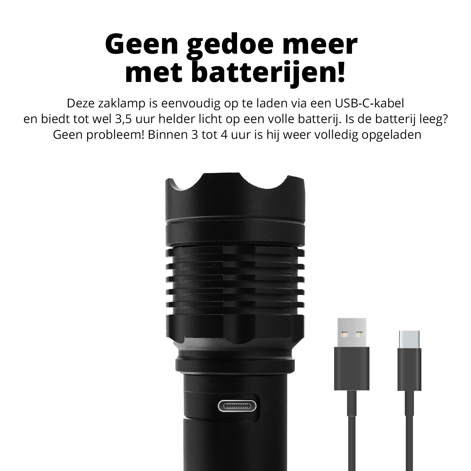 FlinQ oplaadbare LED zaklamp - Black