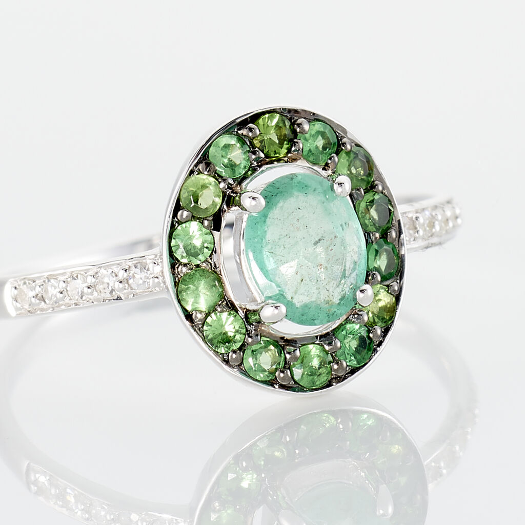 Bague Leona Or Blanc Emeraude Diamant