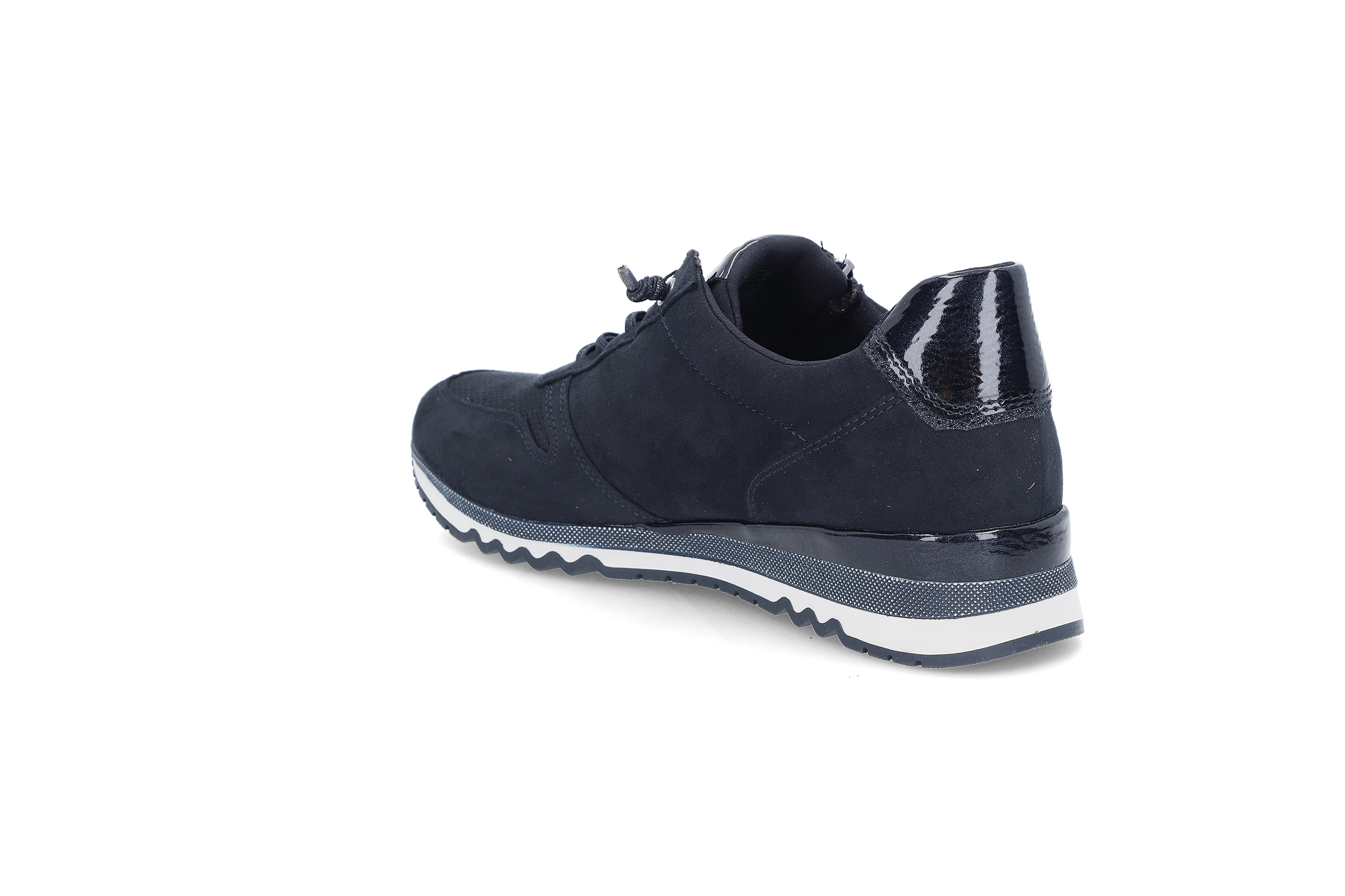 Mørkeblå sneakers med kombinasjon av tekstil og syntetisk materiale for en trendy look.
