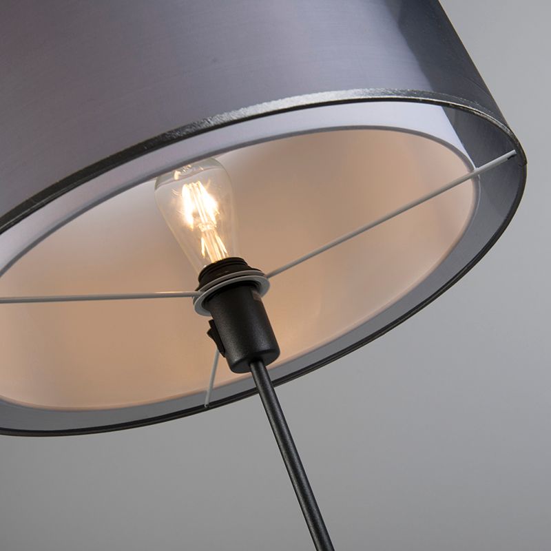 Vloerlamp zwart met zwart/witte kap 47 cm verstelbaar - Parte